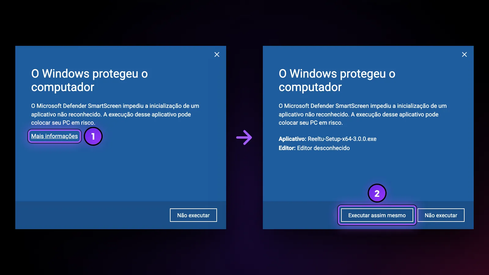 A tela do SmartScreen “O Windows protegeu o computador”: primeiro Mais informações, depois Executar assim mesmo.