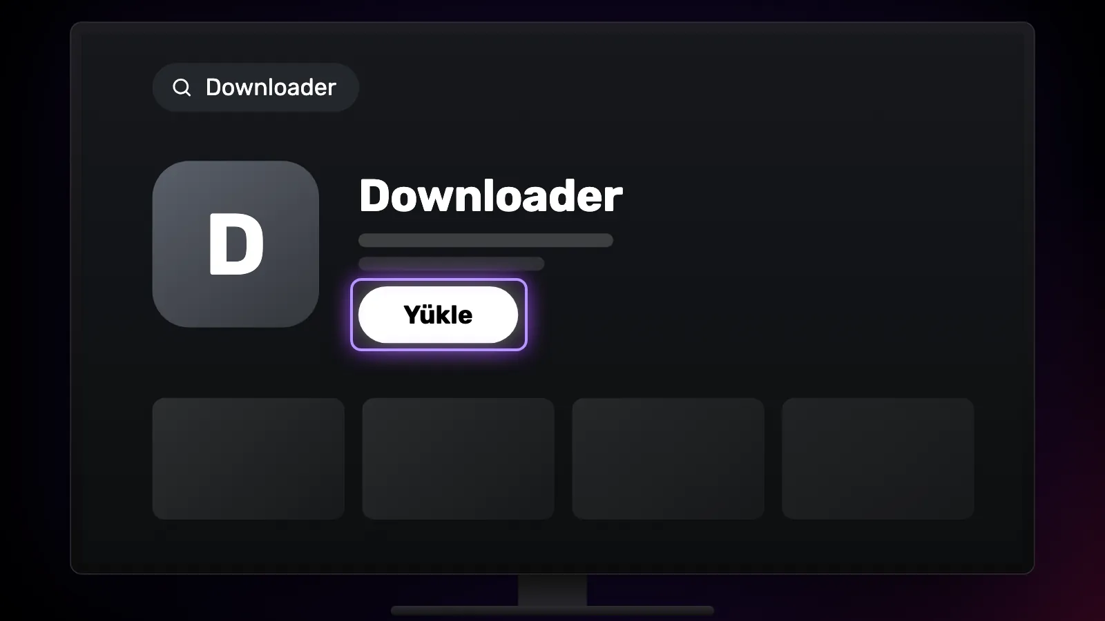 Televizyondaki Google Play'de Downloader uygulamasının sayfası; Yükle düğmesi işaretli.